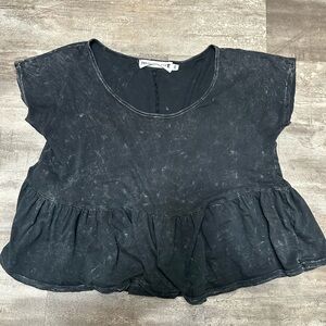 Project Social T Charcoal Ruffle Hem Blouse